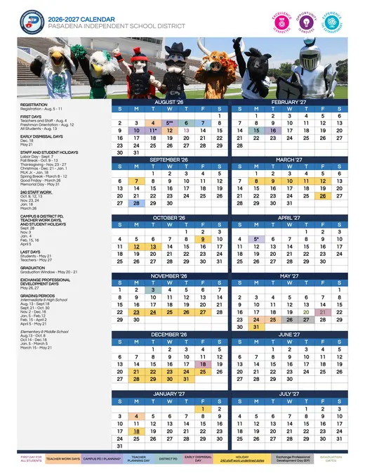 Pasadena Independent School District 2026–2027 Academic Calendar