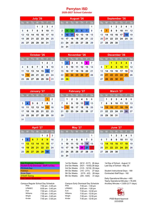 Perryton ISD 2026–2027 Academic Calendar