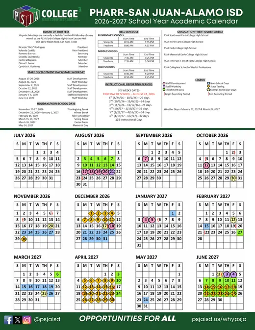 Pharr-San Juan-Alamo ISD 2026–2027 Academic Calendar