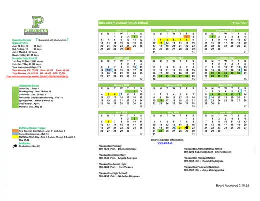 Pleasanton Independent School District 2025–2026 Academic Calendar