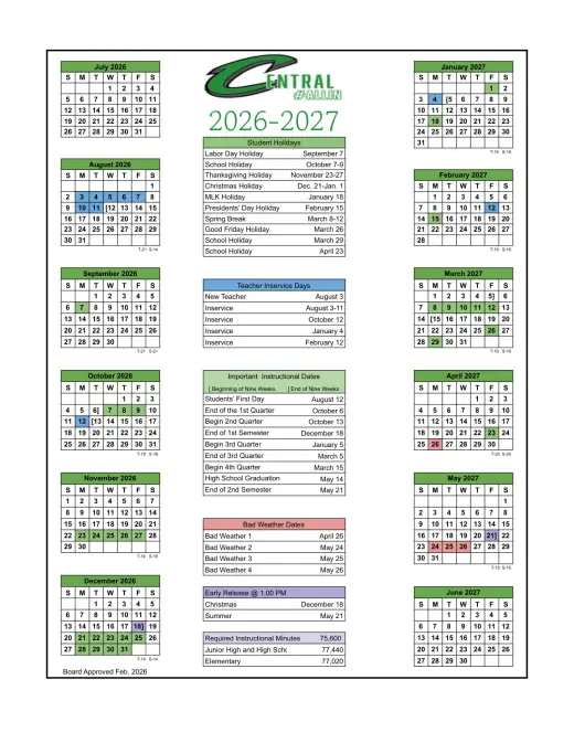 Pringle-Morse CISD 2026–2027 Academic Calendar Page 1