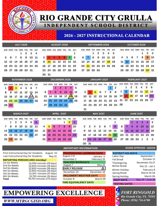 Rio Grande City Grulla Independent School District 2026–2027 Academic Calendar