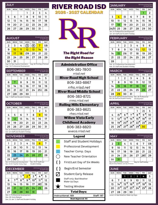River Road ISD 2026–2027 Academic Calendar