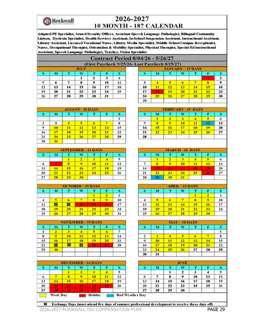 Rockwall Independent School District 2026–2027 Academic Calendar Page 2