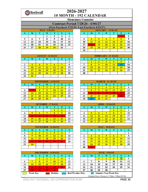Rockwall Independent School District 2026–2027 Academic Calendar Page 3