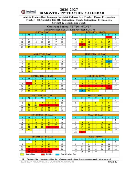 Rockwall Independent School District 2026–2027 Academic Calendar Page 7