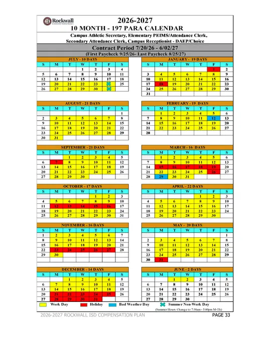 Rockwall Independent School District 2026–2027 Academic Calendar Page 8