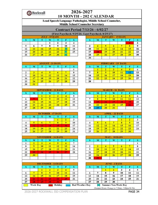 Rockwall Independent School District 2026–2027 Academic Calendar Page 9