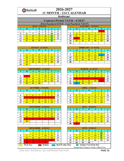 Rockwall Independent School District 2026–2027 Academic Calendar Page 11