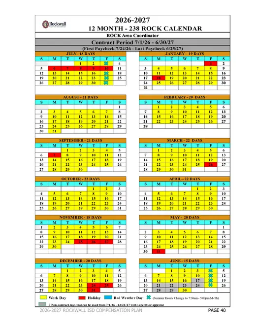Rockwall Independent School District 2026–2027 Academic Calendar Page 15