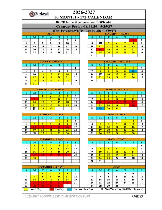 Rockwall Independent School District 2026–2027 Academic Calendar Page 16