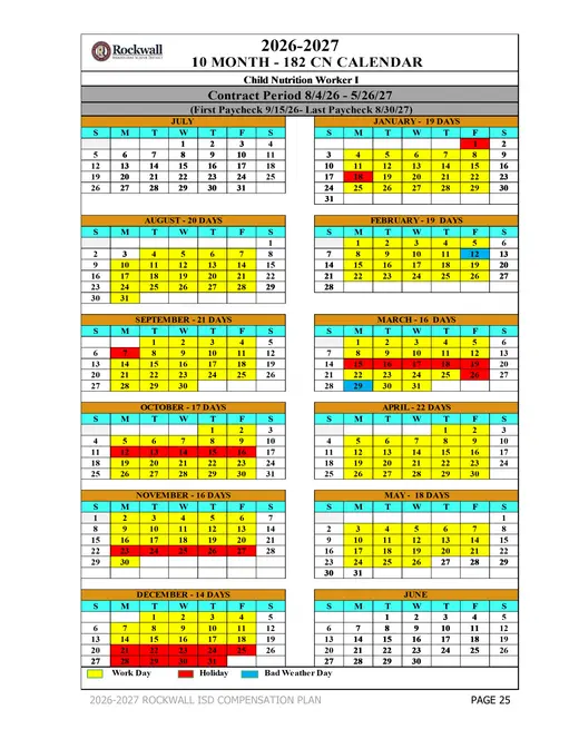 Rockwall Independent School District 2026–2027 Academic Calendar Page 18