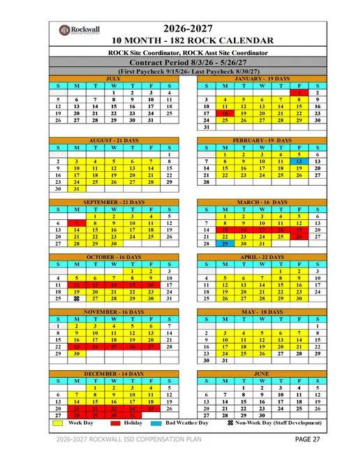 Rockwall Independent School District 2026–2027 Academic Calendar Page 20
