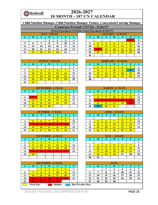 Rockwall Independent School District 2026–2027 Academic Calendar Page 21