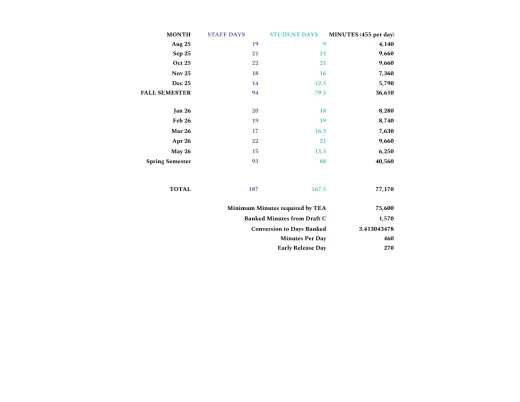 Roosevelt ISD 2026–2027 Academic Calendar Page 1