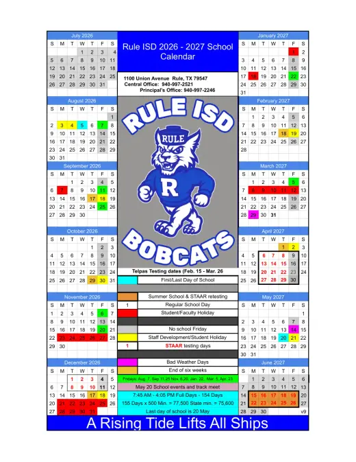 Rule ISD 2026–2027 Academic Calendar Page 1