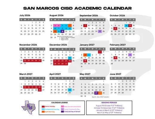 San Marcos CISD 2026–2027 Academic Calendar