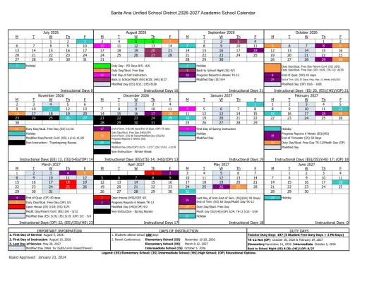 Santa Anna ISD 2026–2027 Academic Calendar Page 1