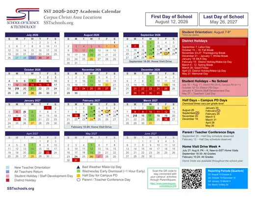 School of Science &amp; Technology 2026–2027 Academic Calendar