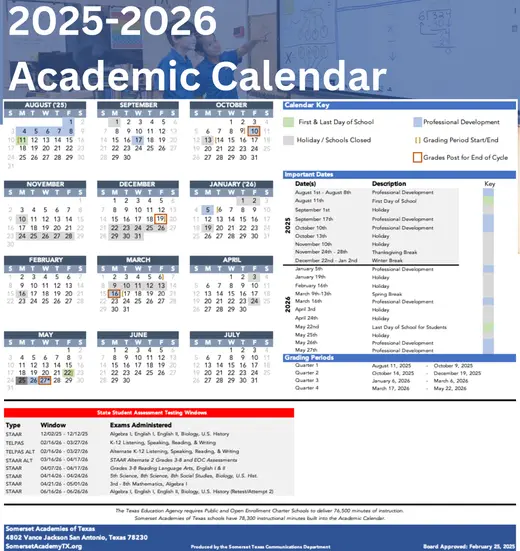 Somerset Academies of Texas 2025–2026 Academic Calendar
