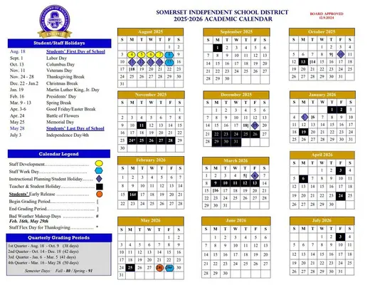 Somerset Independent School District 2025–2026 Academic Calendar