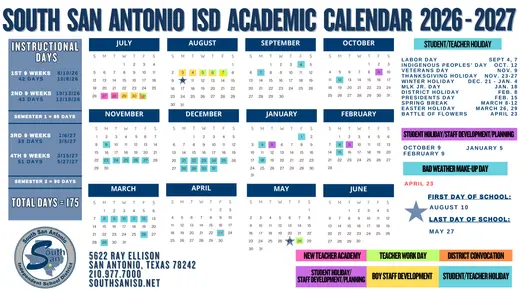 South San Antonio ISD 2026–2027 Academic Calendar