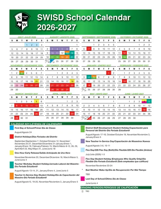 Southwest Independent School District 2026–2027 Academic Calendar