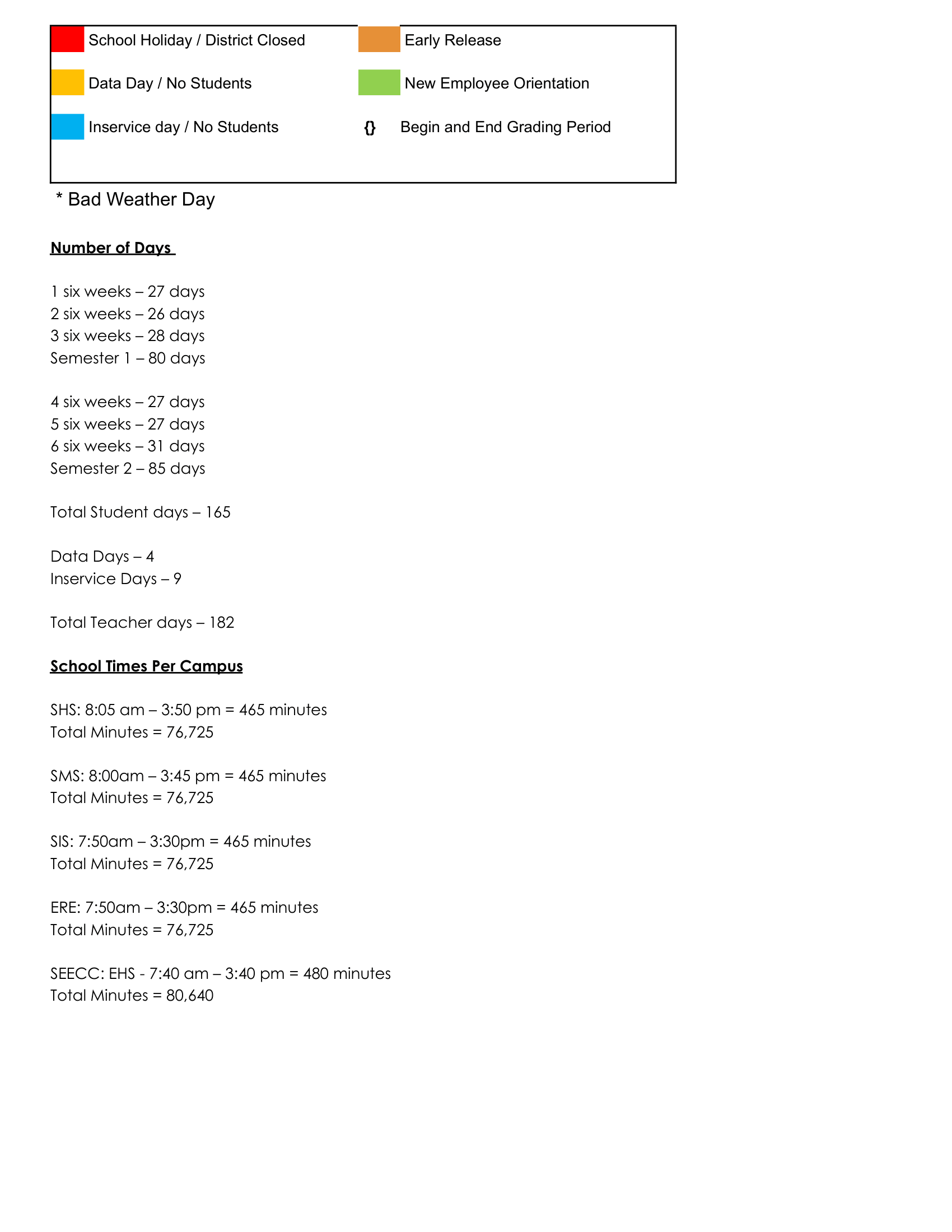 Sweetwater ISD 2026–2027 Academic Calendar Page 2
