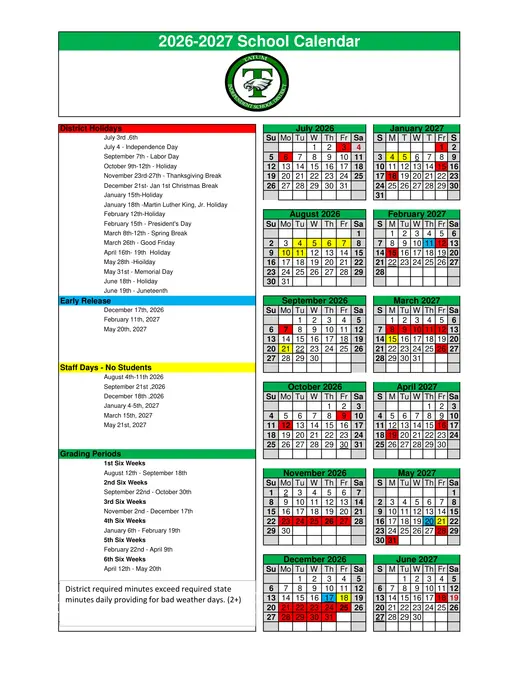 Tatum Independent School District 2026–2027 Academic Calendar