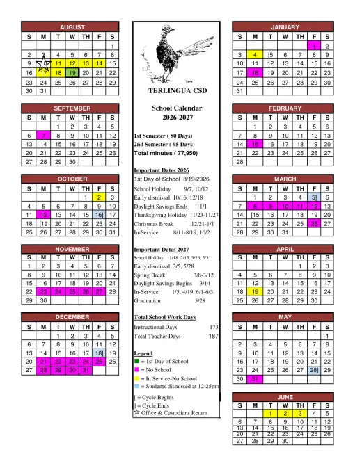 Terlingua CSD 2026–2027 Academic Calendar Page 1
