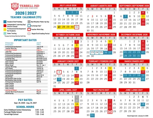 Terrell County ISD 2026–2027 Academic Calendar Page 1