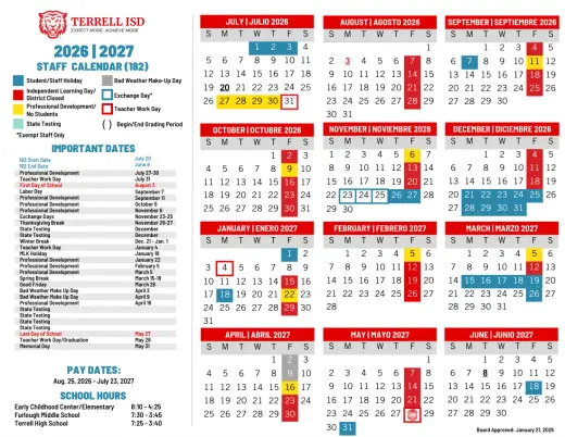 Terrell County ISD 2026–2027 Academic Calendar Page 2