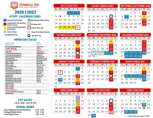 Terrell County ISD 2026–2027 Academic Calendar Page 4