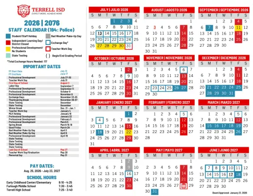 Terrell County ISD 2026–2027 Academic Calendar Page 5