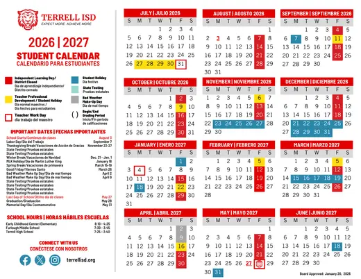 Terrell ISD 2026–2027 Academic Calendar