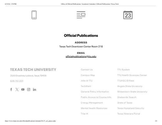 Texas Tech University K-12 2026–2027 Academic Calendar Page 2