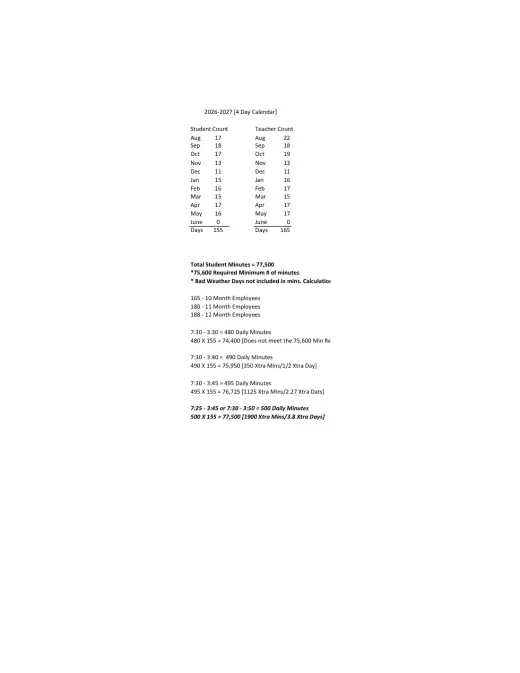 Three Way ISD 2026–2027 Academic Calendar Page 1