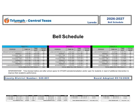 Triumph Public High Schools-Laredo 2026–2027 Academic Calendar Page 1