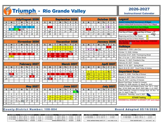 Triumph Public High Schools-Rio Grande Valley 2026–2027 Academic Calendar Page 2