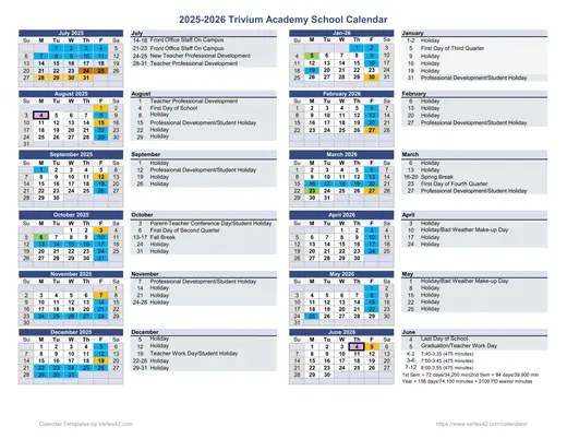 Trivium Academy 2025–2026 Academic Calendar