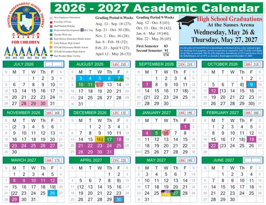 United Independent School District 2025–2026 Academic Calendar Page 1