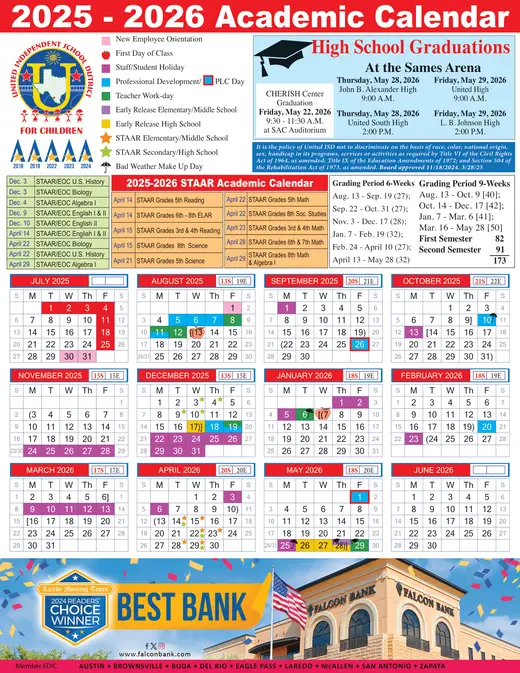 United Independent School District 2025–2026 Academic Calendar Page 2