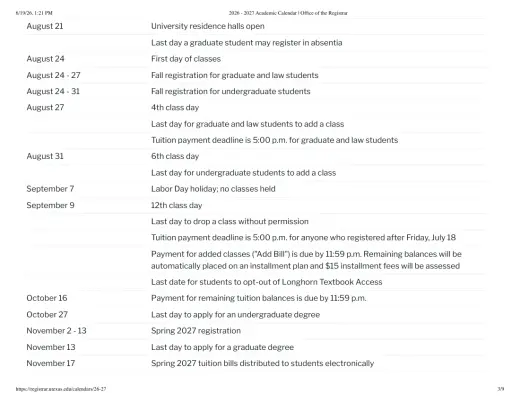 University of Texas at Austin H S 2026–2027 Academic Calendar Page 2