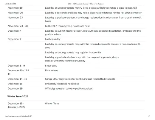 University of Texas at Austin H S 2026–2027 Academic Calendar Page 3