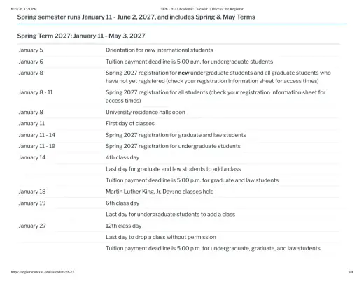 University of Texas at Austin H S 2026–2027 Academic Calendar Page 4