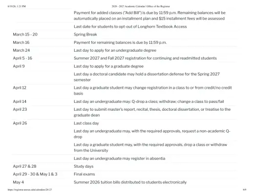 University of Texas at Austin H S 2026–2027 Academic Calendar Page 5