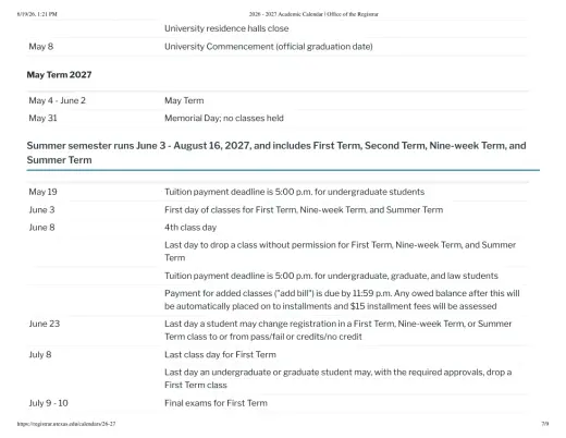 University of Texas at Austin H S 2026–2027 Academic Calendar Page 6