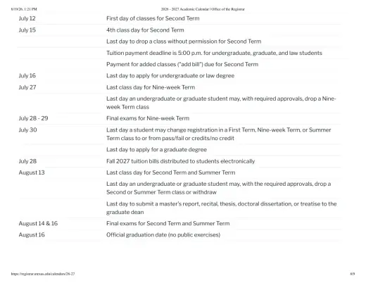 University of Texas at Austin H S 2026–2027 Academic Calendar Page 7