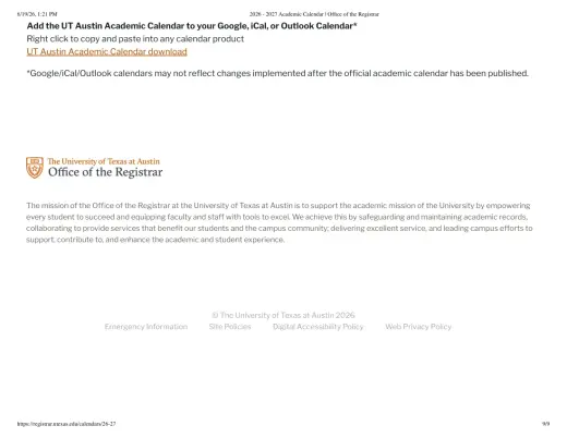 University of Texas at Austin H S 2026–2027 Academic Calendar Page 8