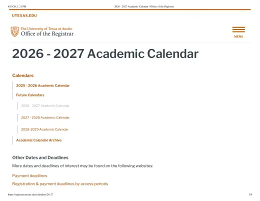 University of Texas at Austin H S 2026–2027 Academic Calendar Page 9